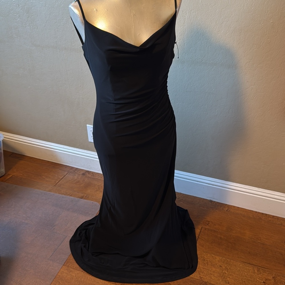 Laundry by Shelli Segal Black Cowl Neck Lace Back Maxi Slip Dress 6 NWOT - Picture 8 of 17